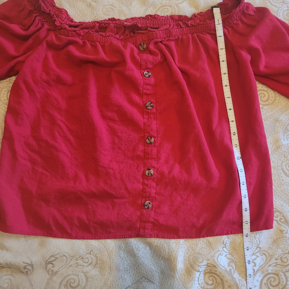 Guess Cherry Red Off The Shoulder Blouse - Picture 6 of 9